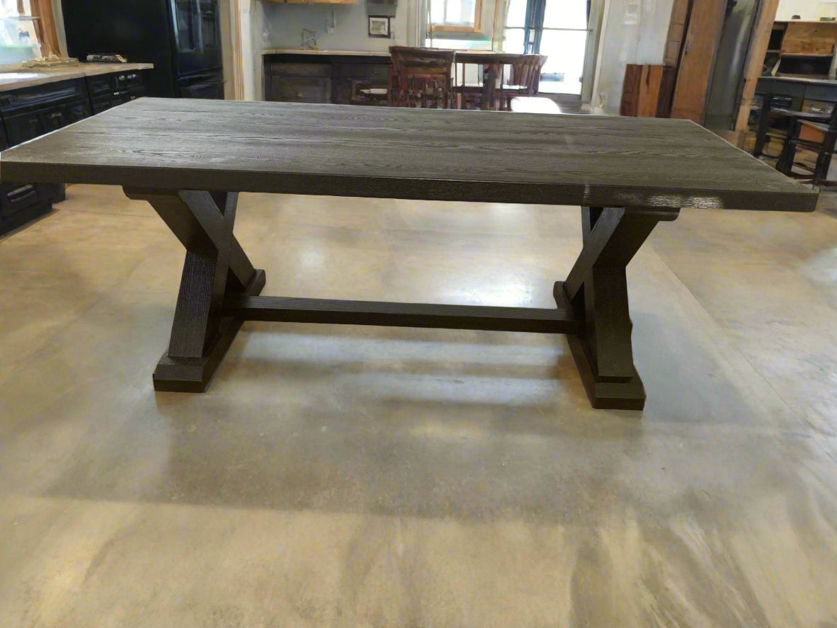The Obsidian Trestle Dining Table | Handcrafted Modern Farmhouse Style