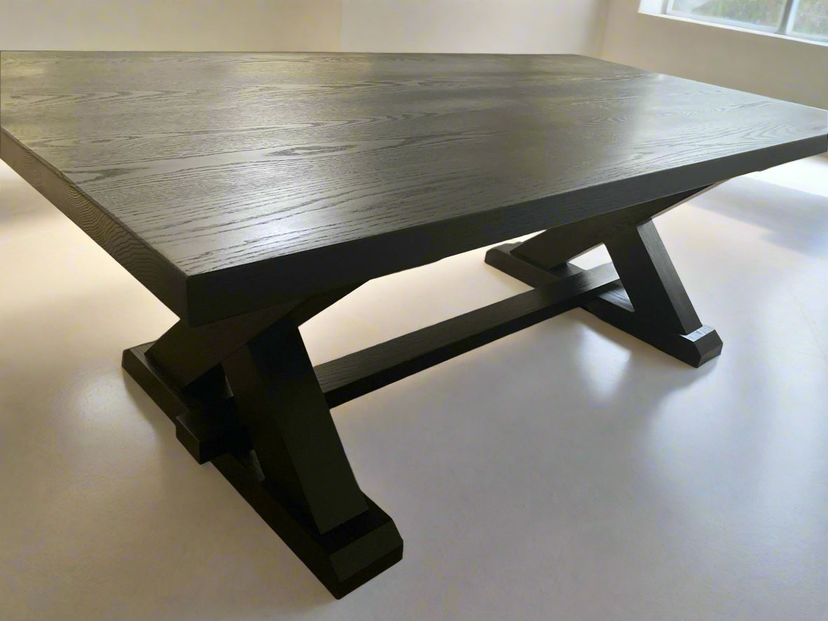 The Obsidian Trestle Dining Table | Handcrafted Modern Farmhouse Style